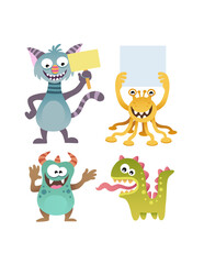 Cartoon monsters pack with black sign board