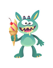 Fototapeta na wymiar Rabbit monster cartoon with ice cream