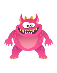 Fat pink funny monster cartoon 