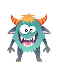 Funny cartoon monster with horns