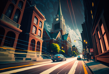 Naklejka premium long exposure of city streets. Generative AI