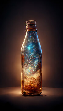 Luminoso universo encerrado en una botella de vidrio.