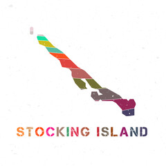 Stocking Island map design. Shape of the island with beautiful geometric waves and grunge texture. Authentic vector illustration.