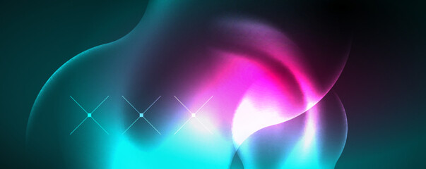 Neon glowing waves, magic energy space light concept, abstract background wallpaper design