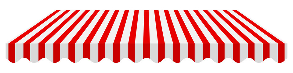 Striped red awning. 3D realistic vector illustration isolated on white - obrazy, fototapety, plakaty