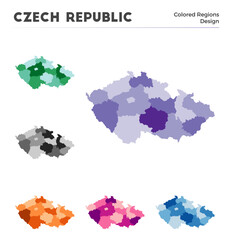 Czech Republic map collection. Borders of the Czech Republic for your infographic. Colored country regions. Vector illustration.