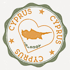 Cyprus heart flag logo. Country name text around Cyprus flag in a shape of heart. Cool vector illustration.