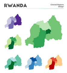 Rwanda map collection. Borders of Rwanda for your infographic. Colored country regions. Vector illustration.