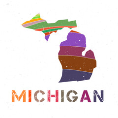 Michigan map design. Shape of the us state with beautiful geometric waves and grunge texture. Appealing vector illustration.