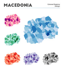 Macedonia map collection. Borders of Macedonia for your infographic. Colored country regions. Vector illustration.