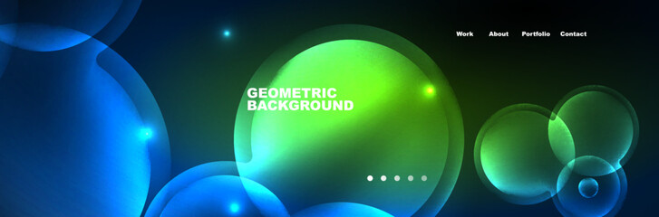 Shiny neon circles and bubbles, dark abstract background with blurred magic neon light, wallpaper design