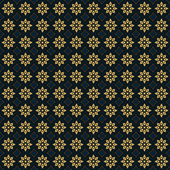 Seamless Floral and Square Pattern in Black and Gold