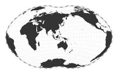 Vector world map. Ginzburg IV projection. Plan world geographical map with latitude/longitude lines. Centered to 120deg W longitude. Vector illustration.