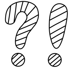 Set of handwritten question marks and exclamation point