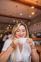 woman drinking coffee