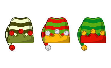 Cartoon Elf Hat Illustration. Set of Variation Colors. EPS 10 Vector
