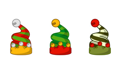 Cartoon Elf Hat Illustration. Set of Variation Colors. EPS 10 Vector