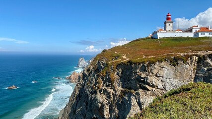 Fototapeta na wymiar Portugal coast Europe travel Rock lighthouse 