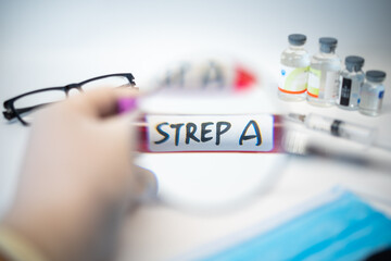 Blood collection tubes Group A Streptococcus(strep A or GAS) test positive results,medical concept