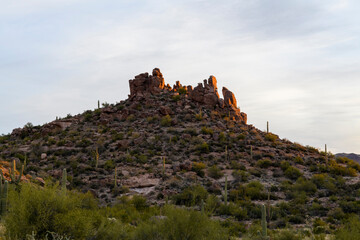 Photograph of rock formations in the Superstition Mountains in Arizona.