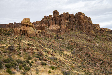 Fototapeta na wymiar Photograph of rock formations in the Superstition Mountains in Arizona.