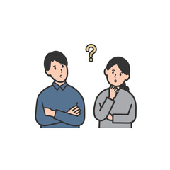 考え事をしている夫婦のイラスト
