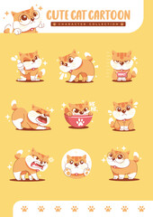 cute orange cat cartoon character sticker collection
