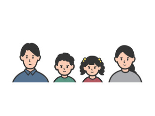 子育て世帯の家族４人の上半身のイラスト