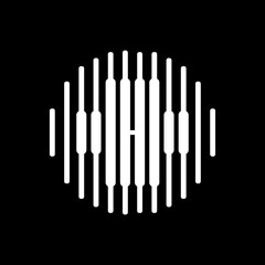 abstract logo design of artificial intelligence, brain, music in black and white colors