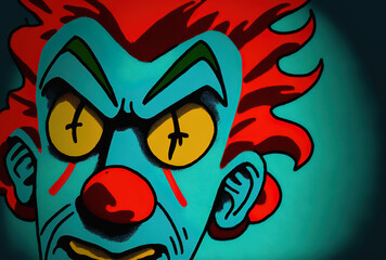 Cartoon closeup of a clown's face. Generative AI