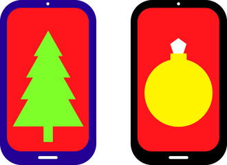 Smartphone with christmas tree and ball