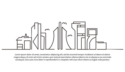 Obraz premium Continuous line design of future building architecture. Technology development design. Future city concept. Decorative elements drawn on a white background.