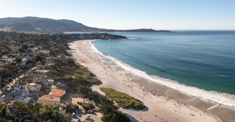 Fototapeta na wymiar Aerial drone view of beautiful beach in Carmel, California. 