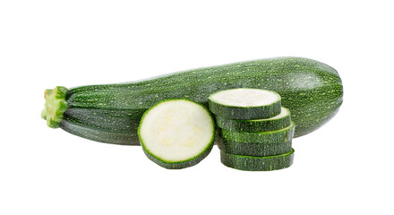 green zucchini with slice isolated on transparent png