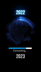 2023 year futuristic new neon symbol abstract digital concept. Global network and cyber technology background seamless.