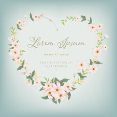 Flowers heart frame on vintage background. Floral love template for Valentine, invitation card, anniversary, greeting, web, wedding, Mother's day. Flowers heart frame on vintage background. Floral l

