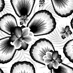 vintage floral background seamless pattern with monochromatic tropical palm leaves and plant foliage on white background. Floral background. Exotic wallpaper. Summer design. autumn background. texture