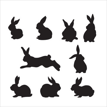 Set of black bunny the rabbits vector cartoon illustration.