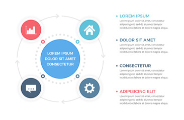 Circle diagram template with four steps or options, process infographics