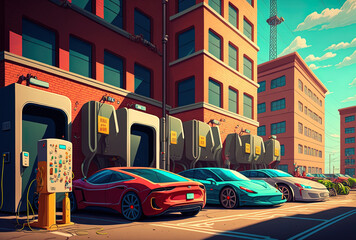 automobiles parked close to a municipal charging station. Generative AI