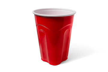 New red plastic cup on white background with Shadow Modern 2022