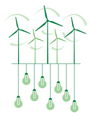 Wind turbines. Vector green energy concept. Wind generators. Clean renewable energy.