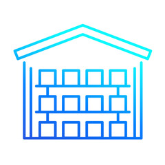 warehouse building with boxes, line icon
