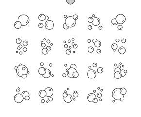 Bubbles. Soap foam, water, fizzy drink, oxygen bubble. Effervescent effect. Pixel Perfect Vector Thin Line Icons. Simple Minimal Pictogram
