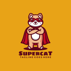 Mascot Cartoon Character Hero Cat Logo Design Vector Illustration Template Idea