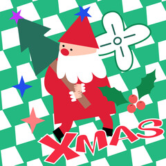 christmas card with santa claus star tree xmas