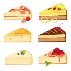 Vector illustration of different cake slices isolated on white