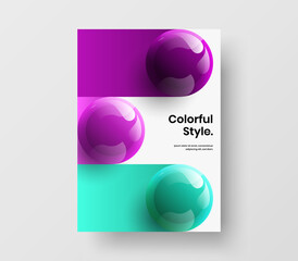 Minimalistic 3D spheres book cover layout. Colorful annual report vector design illustration.