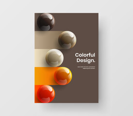 Fresh company brochure A4 design vector concept. Original 3D spheres journal cover template.