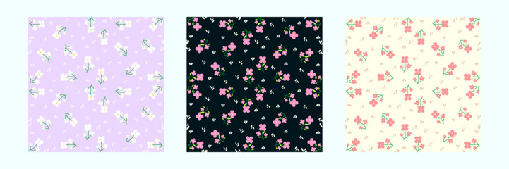 Fototapeta na wymiar Floral seamless patterns. Vector design for paper, cover, fabric, interior decor and other users